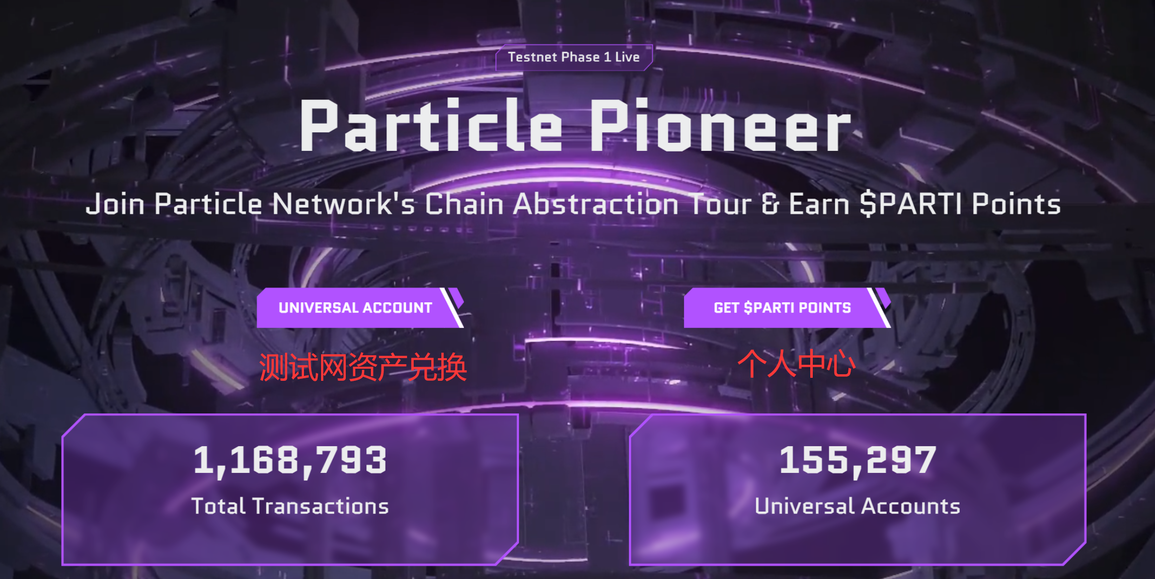 “Particle Pioneer”粒子网络测试网积分任务，需要用到测试网资产，在The People's Launchpad上获取“$PARTI ”积分奖励！